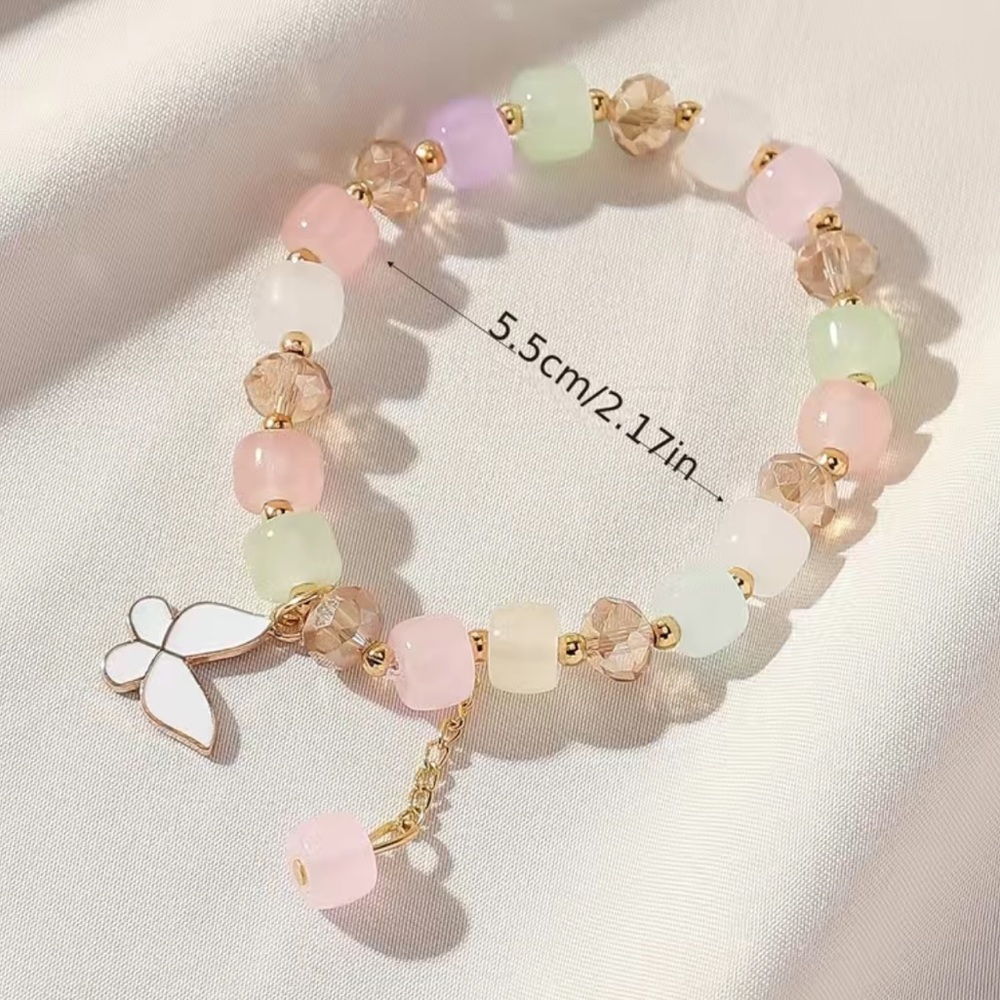 Stylish Beaded Butterfly Charm Stretch Bracelet - Picture 2 of 3